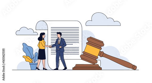 Legal agreement and court gavel symbolizing justice and contractual understanding between parties