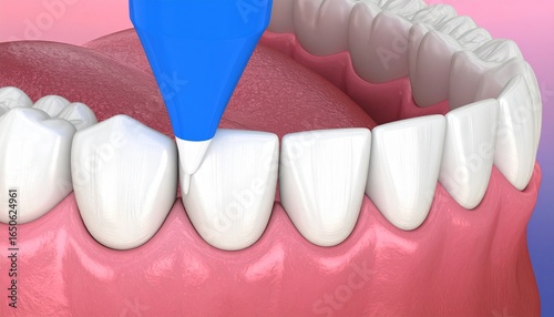 3D rendering of a cosmetic dental bonding procedure to repair a chipped or fractured incisor tooth