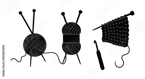Knitting tools and yarn for crafting and needlework projects