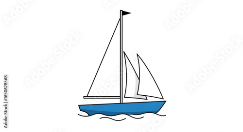 Blue sailboat illustration vector design for nautical theme summer vacation and sailing adventure clip art image