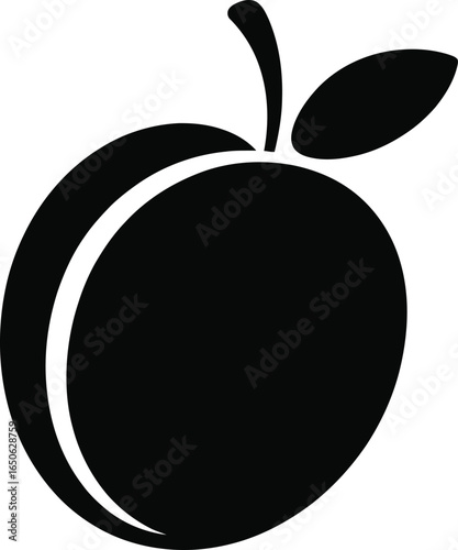 Black plum with stem and leaves fruit icon