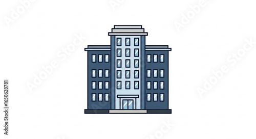 Illustration of a modern office building skyscraper architecture with many windows and a central entrance