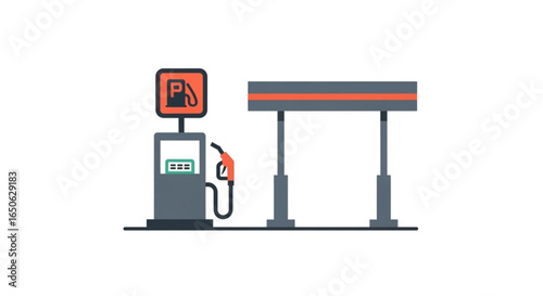 Gas station fuel pump for car service and filling station with canopy for vehicle stop and refill service