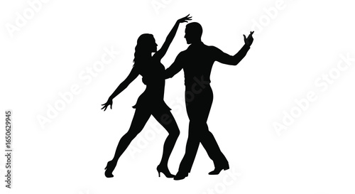 Couple dancing together in a romantic pose on white background