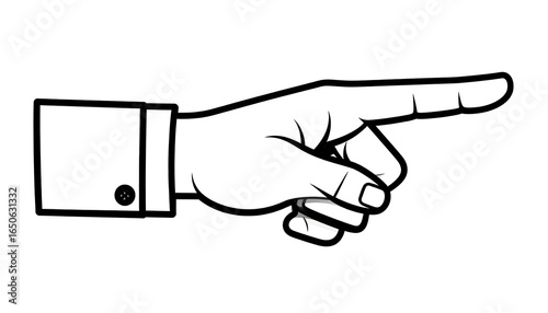 Hand pointing with index finger, and direction.