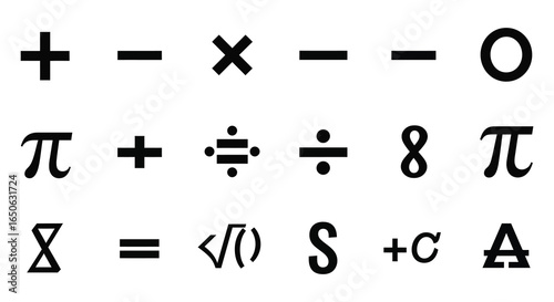 Mathematical symbols and equations on a white background