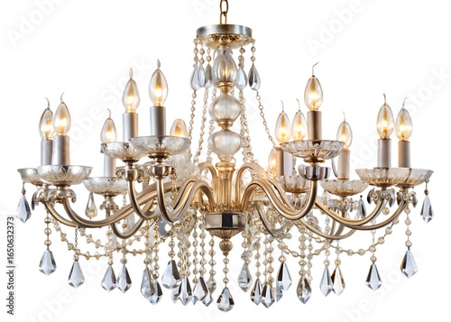  Elegant Crystal Chandelier Illumination on white background ,PNG.AI Generated.