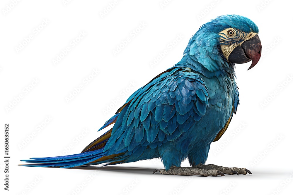 Obraz premium Hyacinth macaw isolated on white background, a stunning blue parrot with a powerful beak and intelligent eyes standing gracefully