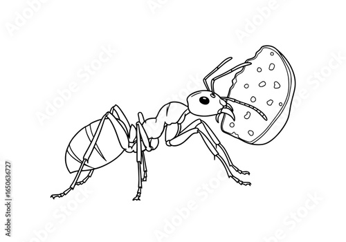Diligent ant carrying a large crumb of food, symbolizing hard work and perseverance in nature's small wonders.