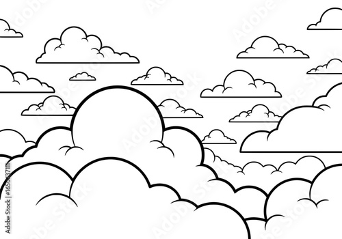 Whimsical cartoon clouds float across a bright, airy sky perfect for creative designs