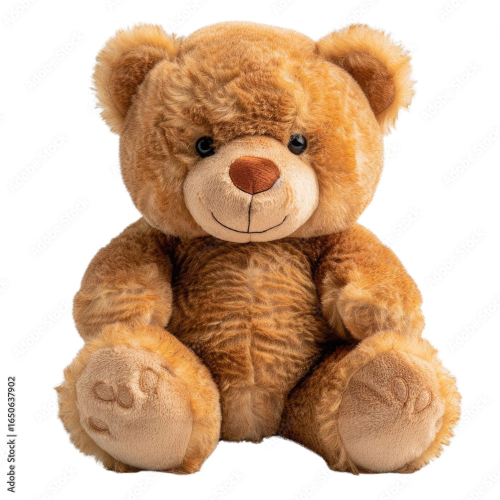 Fototapeta premium Adorable brown teddy bear sitting, plush toy, soft fur. background removed