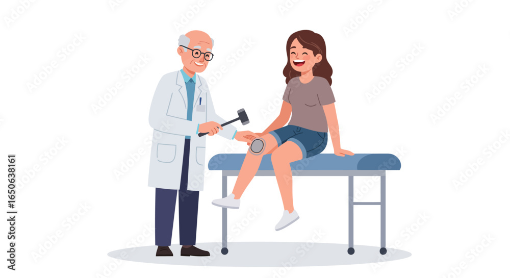 Obraz premium Doctor Examining Patient Knee Reflex with Reflex Hammer in Medical Clinic