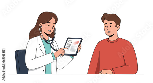 Doctor Consulting Patient on Tablet with Medical Information