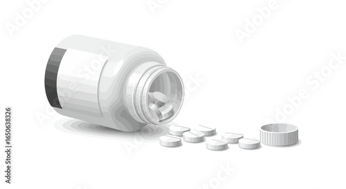 Pills Spilling from Medicine Bottle Medication and Healthcare Illustration