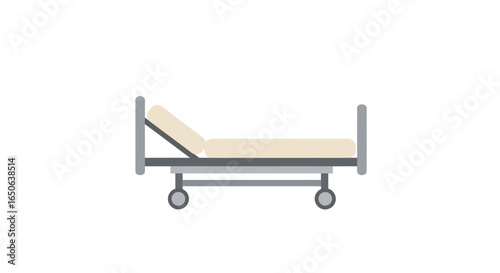 Flat vector illustration of an empty hospital bed or medical gurney, isolated on a white background. Concept for healthcare, clinic, and patient treatment.