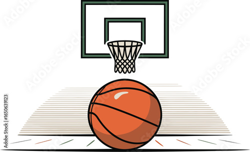 Basketball and Hoop: A dynamic visual of a basketball, poised for action, with a hoop in the background, against a backdrop of dynamic lines, symbolizing the essence of competitive sportsmanship.