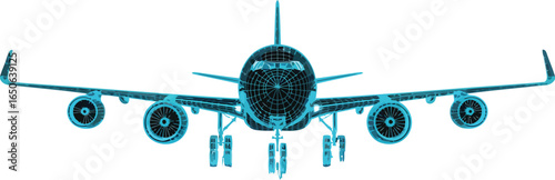 Blueprint of Flight: A detailed blueprint-style illustration of a passenger airplane, showcasing its engineering and design with precision and clarity. 