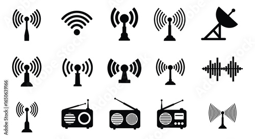 Collection of radio communication and broadcasting icons and symbols
