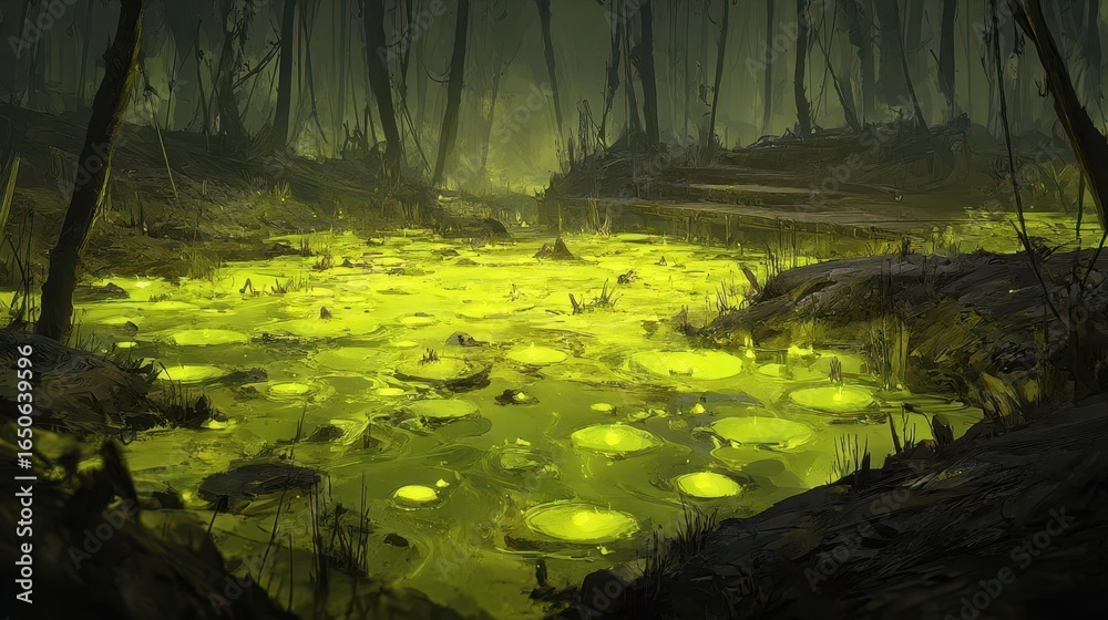 Naklejka premium Mystical Glowing Swamp