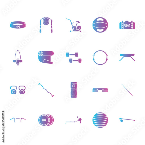sports equipment color glyph icons set for digital and print projects.