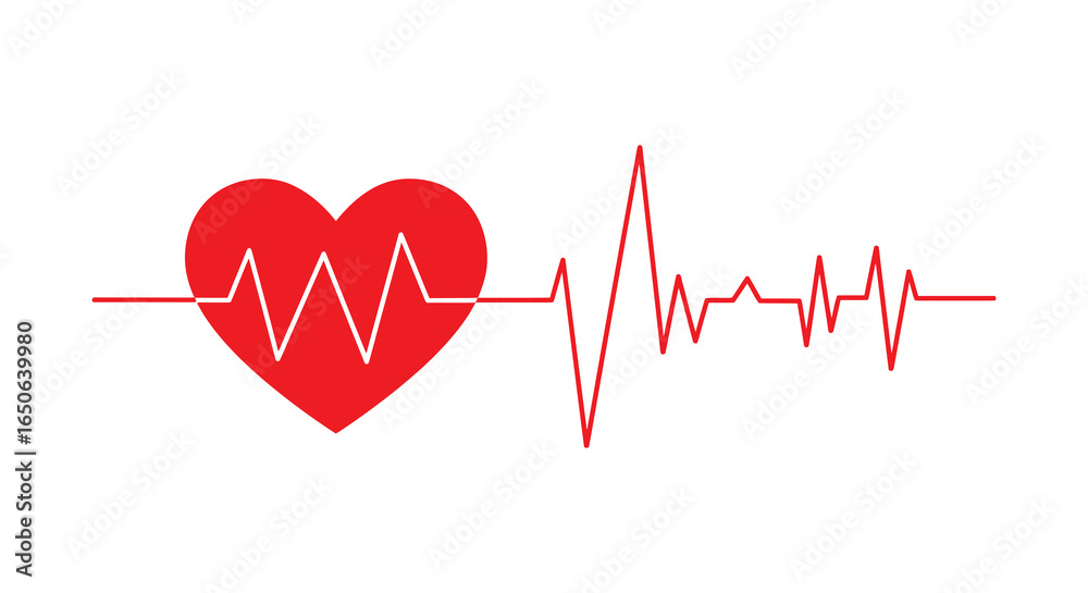 Red heart with electrocardiogram line on white background Red heart with electrocardiogram line on white background