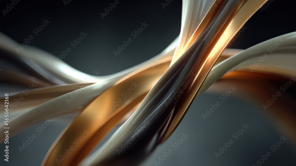 Obraz premium Abstract intertwining ribbons of gold and silver creating a dynamic visual composition