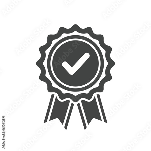 Vector illustration of award ribbon with check mark isolated on white background