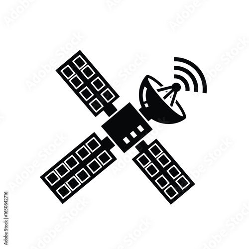 Vector illustration of satellite transmitting signals isolated on white background