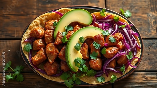 A vibrant arrangement of Mexican street food on a rustic wooden surface.