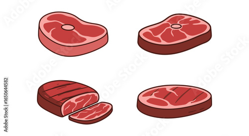 Four Views of Raw and Grilled Steak Cuts