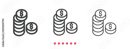 Coins  icon. Thin line icon vector.