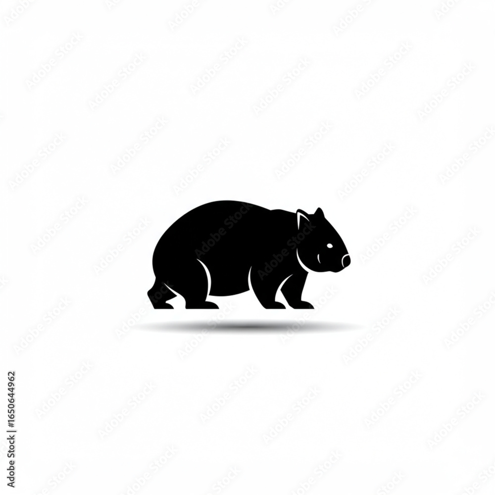 Fototapeta premium Black silhouette illustration of a wombat with a subtle shadow.