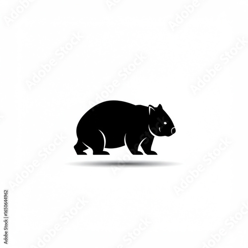 Black silhouette illustration of a wombat with a subtle shadow.