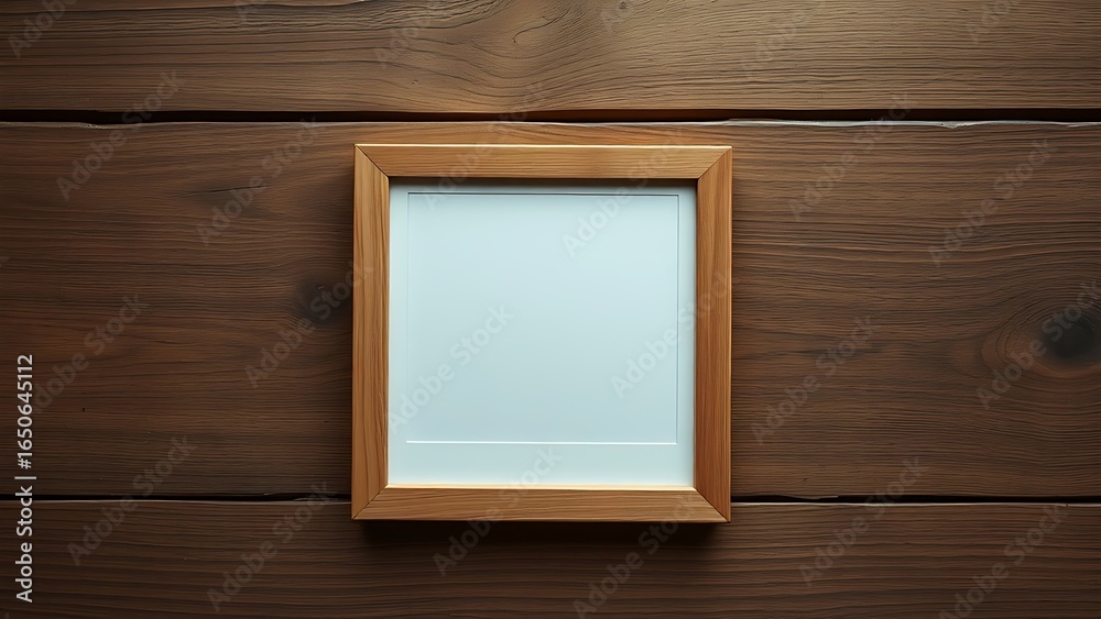 Fototapeta premium A vintage polaroid frame on a wooden table, captured from an overhead angle in minimalist style.