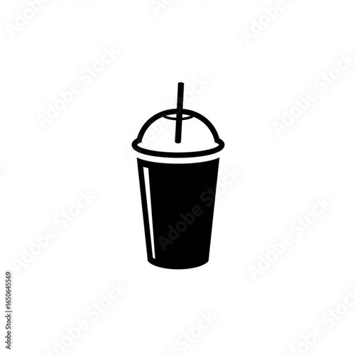 Black silhouette icon of a takeaway beverage cup with a straw and lid.