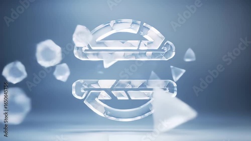 Futuristic 3d animation of crystal particles assembling into a glass cloud symbol on a light background for a technology concept
