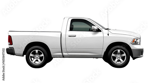 White Pickup Truck Side View on a Transparent Background for Transportation and Vehicle Commercial Use
