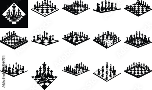 Chess Piece Silhouette Vector Set vector
