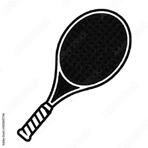 Dynamic tennis racket ready for powerful swings and competitive matches on the court.
