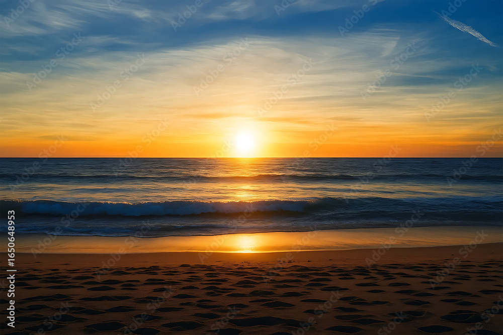 Fototapeta premium Scenic view of sea against cloudy sky during sunset 