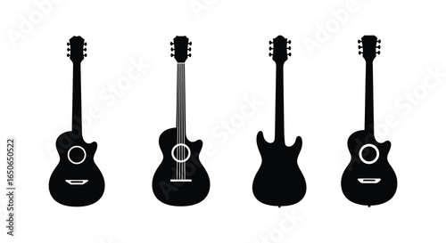 Silhouette Illustration of Four Different Acoustic Guitars