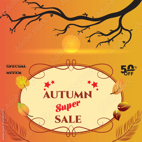 Realistic autumn sale design social media and instagram post