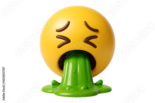 Sick Emoji Expression Throwing Up Green Goo in 3D Illustration