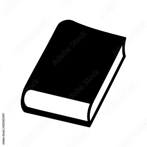 A stylized black and white image depicting a closed book icon