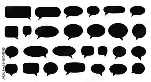 Collection of various black speech bubbles on white background