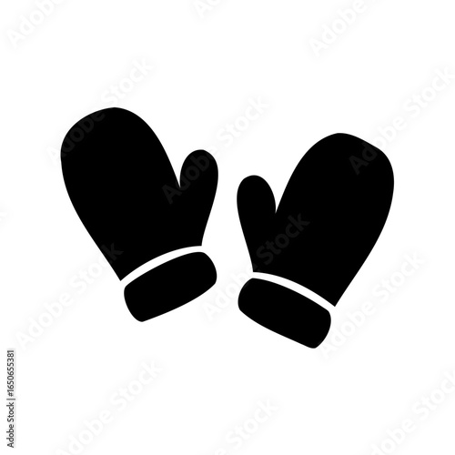 Silhouette image of two black mittens designed for winter warmth and protection