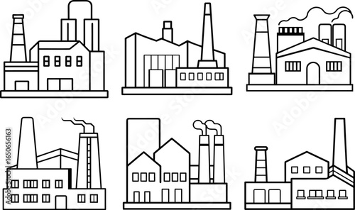 Set of factory outline vector illustration line art