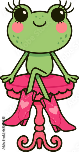 Cute Frog in Pink Cowgirl Boots Sitting on Stool