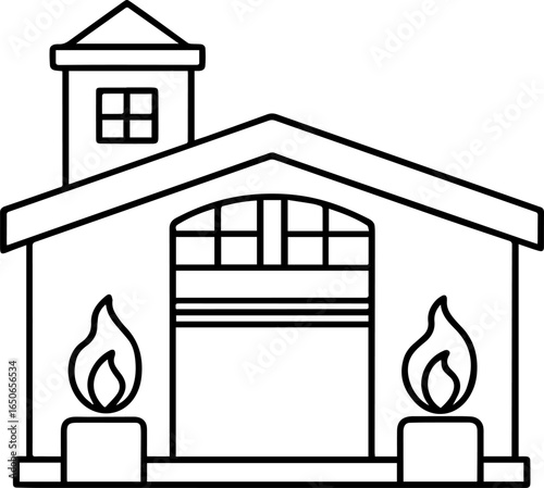 fire station outline vector illustration line art