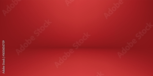 Abstract gradient podium background. Red empty 3d studio backdrop. Clean scene for product presentation. Christmas or New Year mockup template. Vector illustration.